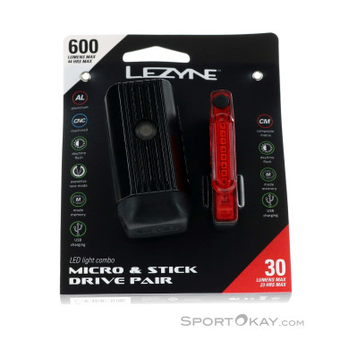 Lezyne Micro Drive 600 XL/ Stick Drive Fahrradlicht Set-Schwarz-One Size