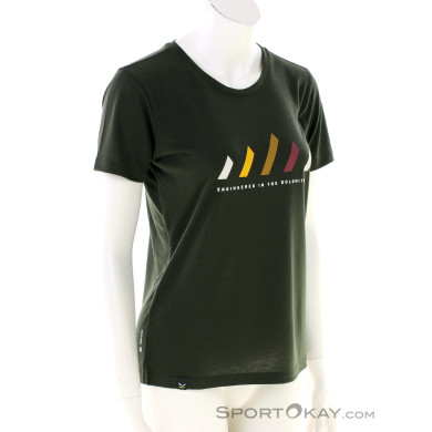 Salewa Pure Stripes Dry Damen T-Shirt-Oliv-Dunkelgrün-36