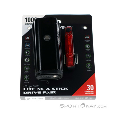 Lezyne Lite Drive 1000 XL/Stick Pro Fahrradlicht Set-Schwarz-One Size