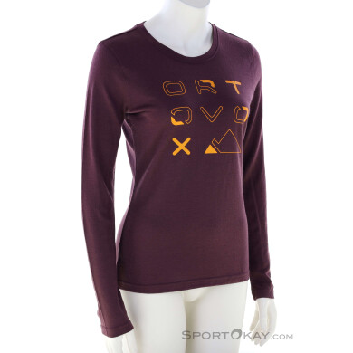 Ortovox 185 Merino Brand Outline LS Damen Shirt-Dunkel-Rot-XL