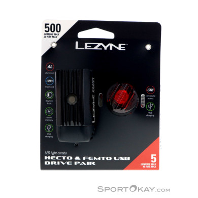 Lezyne Hecto Drive 500XL/Femto USB Fahrradlicht Set-Schwarz-One Size