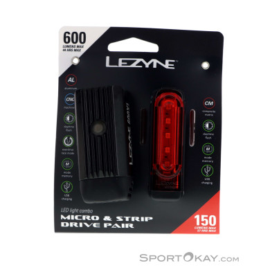 Lezyne Micro Drive 600XL/Strip Fahrradlicht Set-Schwarz-One Size