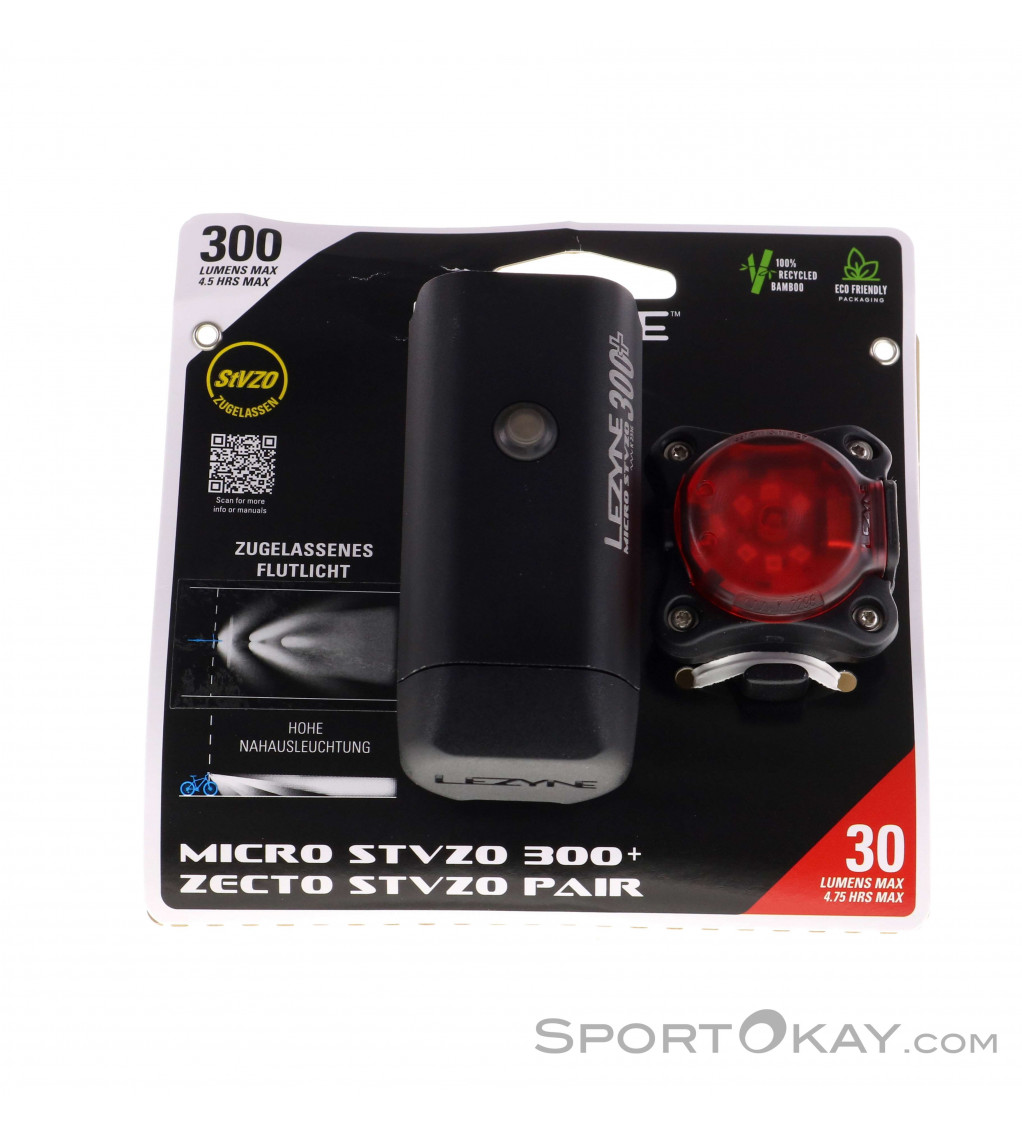 Lezyne Micro Drive 300 + Zecto StVZO Set Luci per Bici