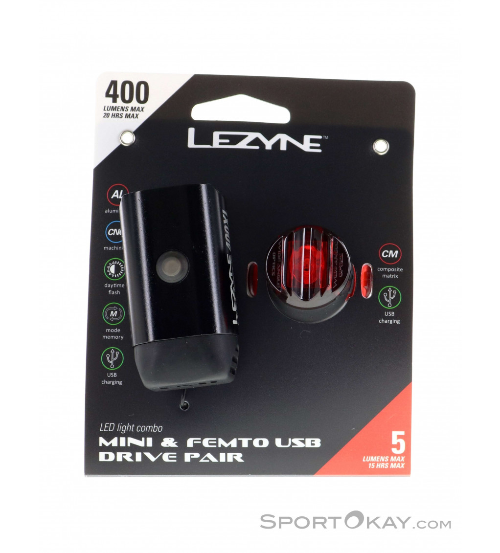 Lezyne Mini Drive 400/Femto USB Set de luces de bicicleta